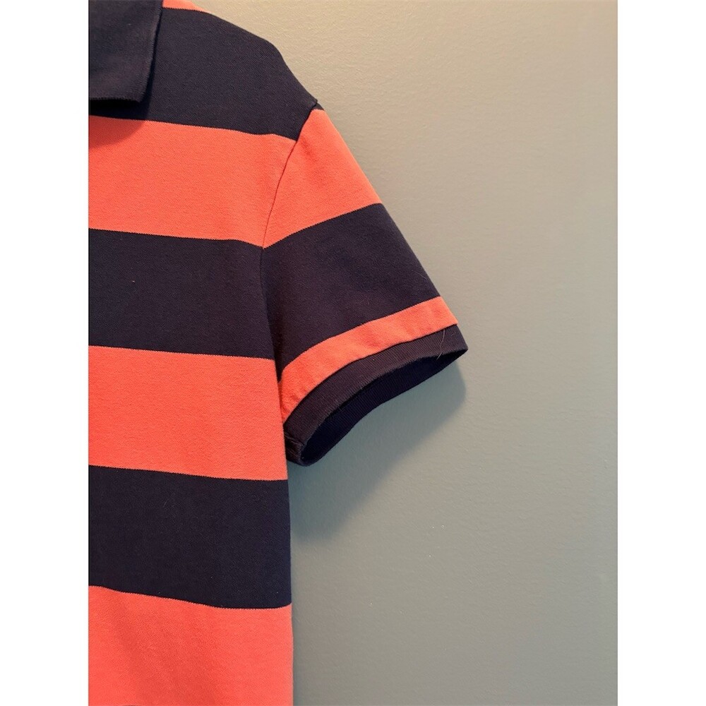 Old Navy Built-In Flex Polo Shirt Men's Size M Orange Navy Striped Golf - Picture 2 of 6
